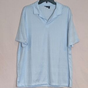 ASOS Light Blue Textured Striped Collared Short Sleeve Polo Shirt size 2XL
